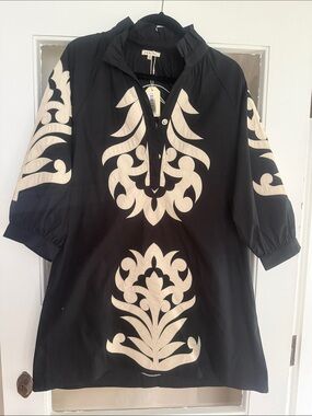 JODIFL Black Tunic with Cream Embroidered Motifs